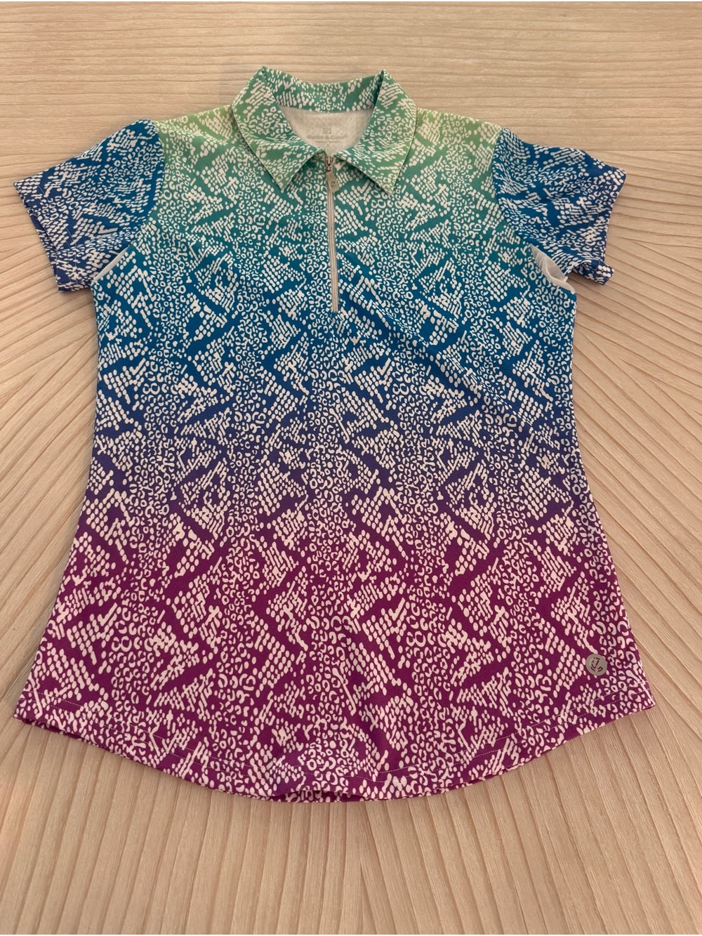 Women's Ombre Zip Polo Top in Green, Blue & Purple